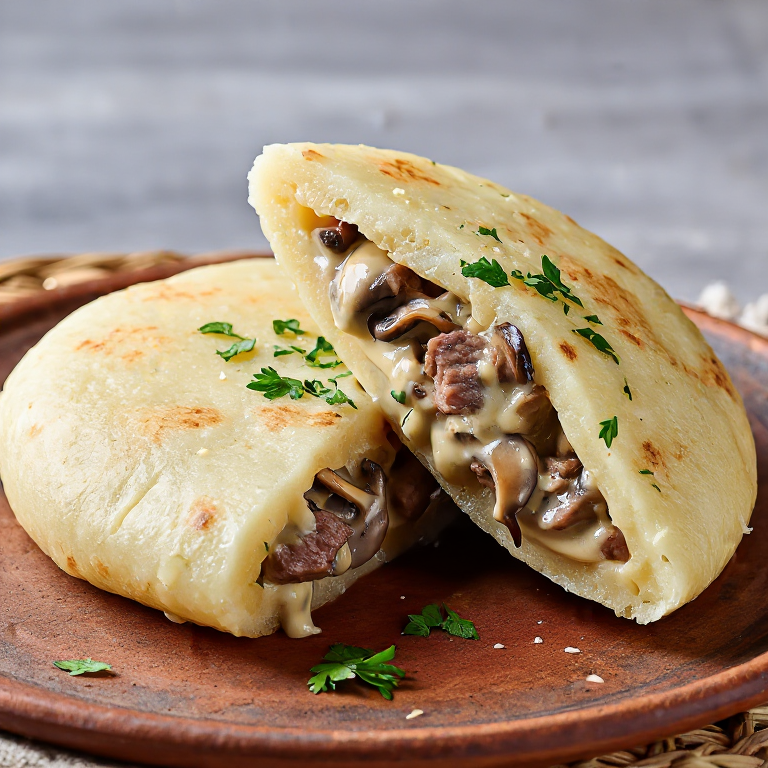 Arepa Suiza de Lucerna: Relleno Cremoso de Ternera y Champiñones