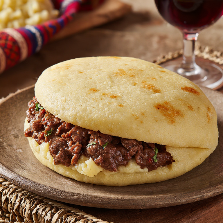 Arepa Luganhese: Brasato al Merlot en Arepa de Maíz
