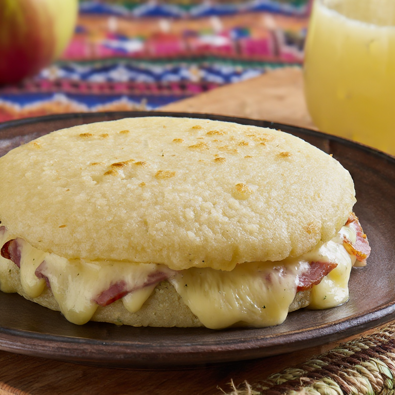 Arepa Suiza con Queso Raclette y Jamón de Montaña