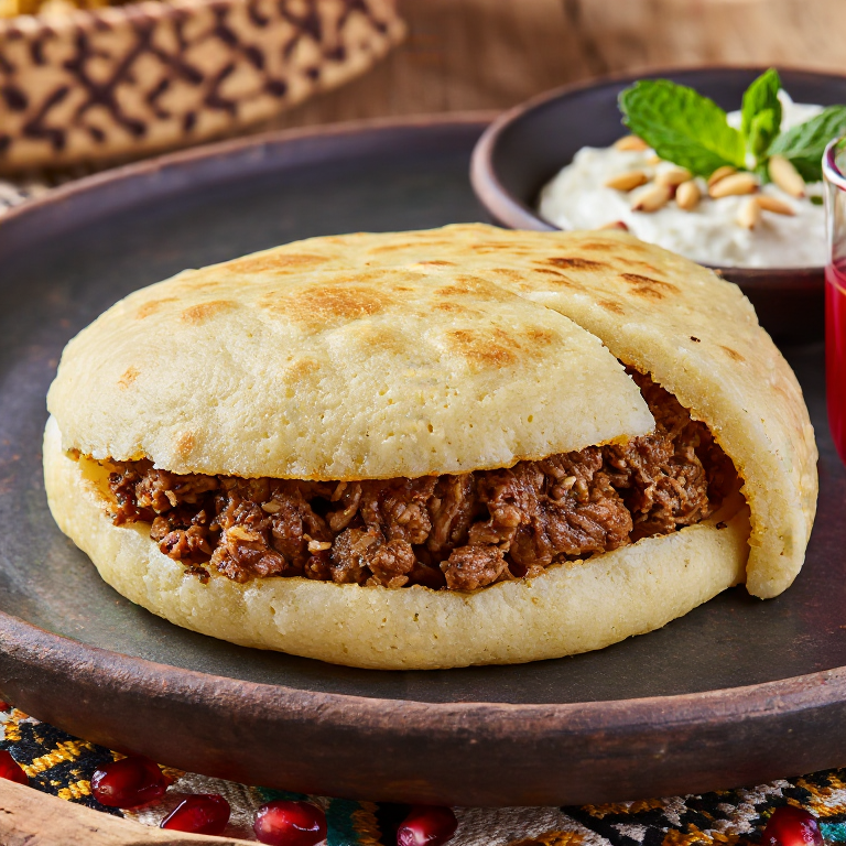 Arepa rellena de kibbeh sirio: fusión de sabores de Alepo