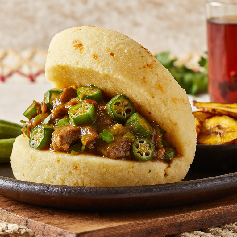 Arepa Reina de Togo: Relleno de Gombo (Okra Stew)