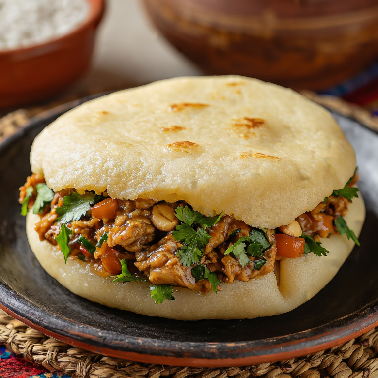Arepa rellena de pollo en salsa de maní (Mafé togolés)