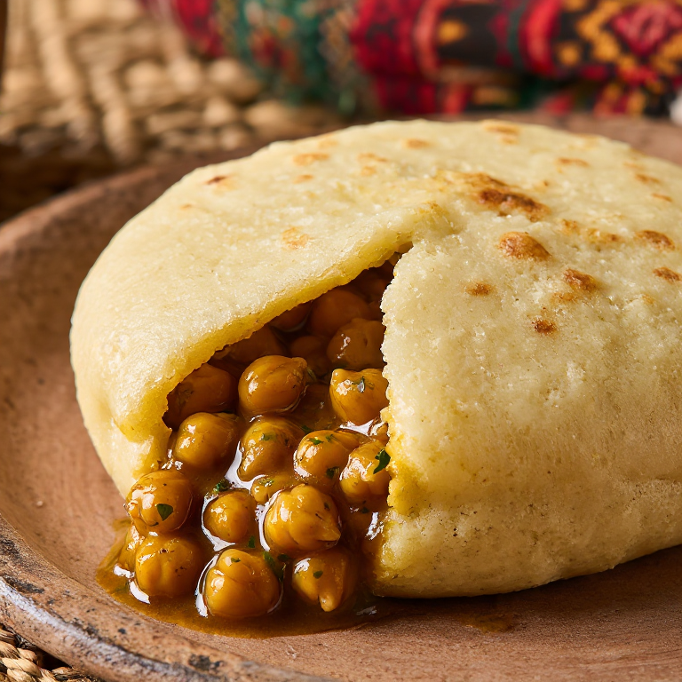 Arepa Punto Fortín: Arepa Rellena de Garbanzos al Curry (Channa)