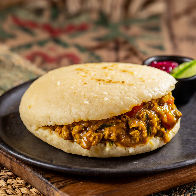 Arepa de Chivo al Curry (Curried Goat Arepa)