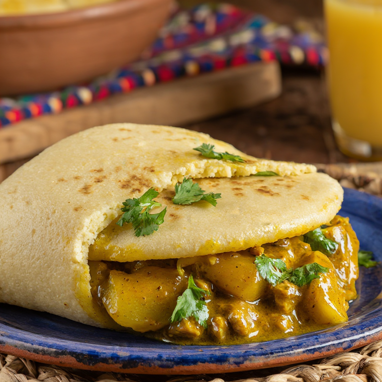 Arepa Rellena de Pollo al Curry Trinitario