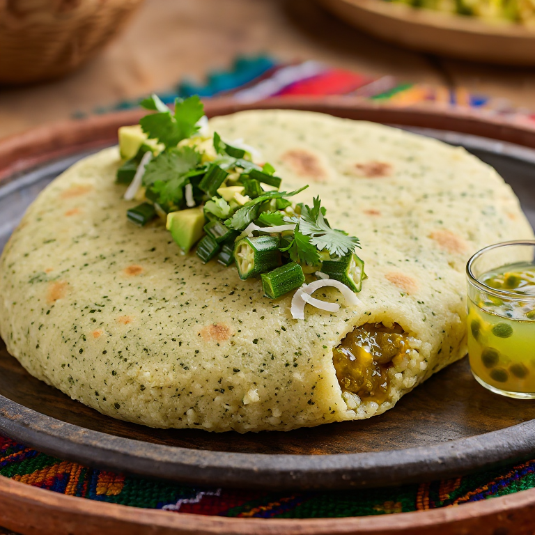 Arepa de Callaloo con Relleno de Curry de Garbanzos y Calabaza