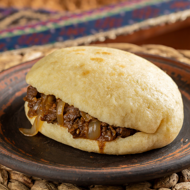 Arepa Dograma: Stuffed Arepa con Cordero Desmechado al Estilo Turcomano