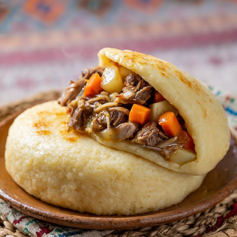Arepa rellena de cordero al estilo shurpa turcomano