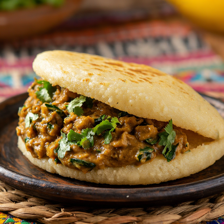 Arepa Rellena de Estofado de Maní (Ebinyebwa)