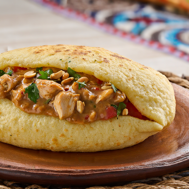 Arepa de Luwombo: Arepa Rellena de Estofado Ugandés de Maní