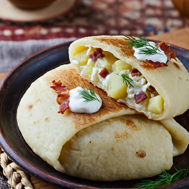 Arepa Inspirada en Varenyky con Papa, Queso y Tocino