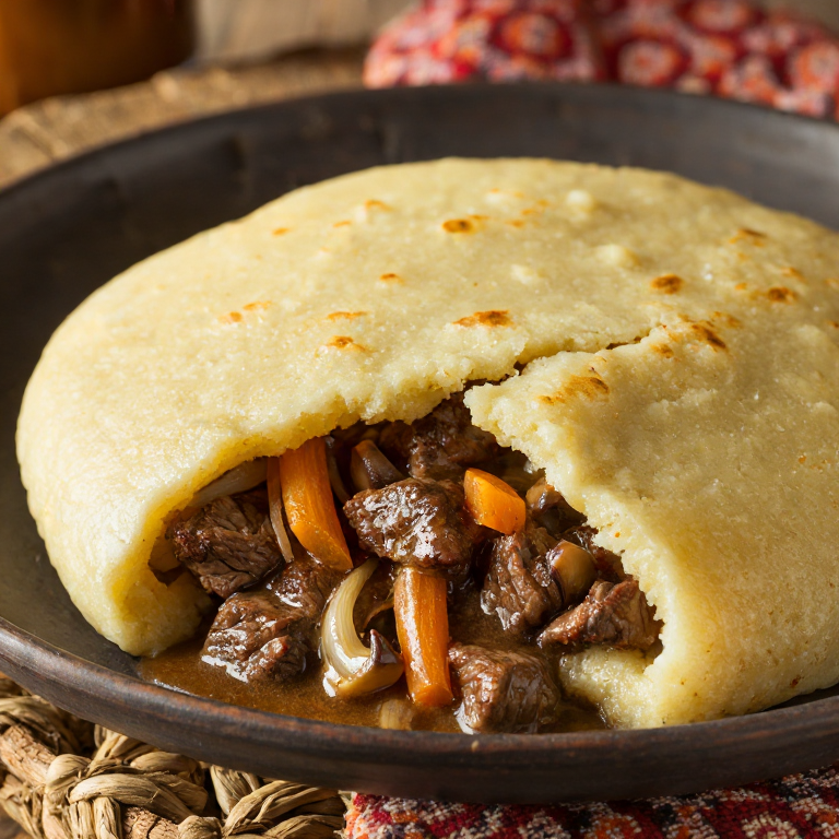 Arepa de Estofado Bristoliano (Steak and Ale Pie Arepa)