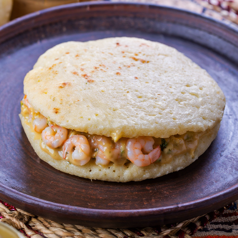 Arepa de Potted Shrimp estilo Rochester