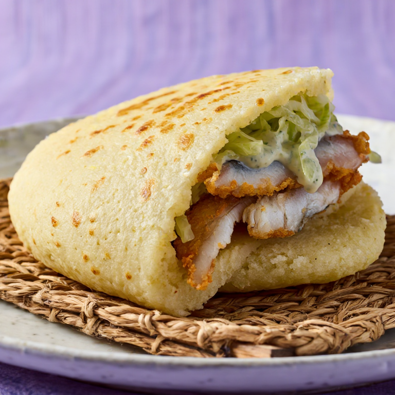 Arepa de Pescado estilo Taco Californiano