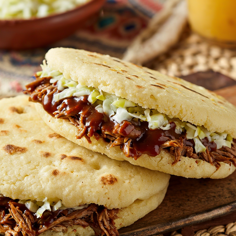 Arepa de Pulled Pork BBQ al Estilo Americano