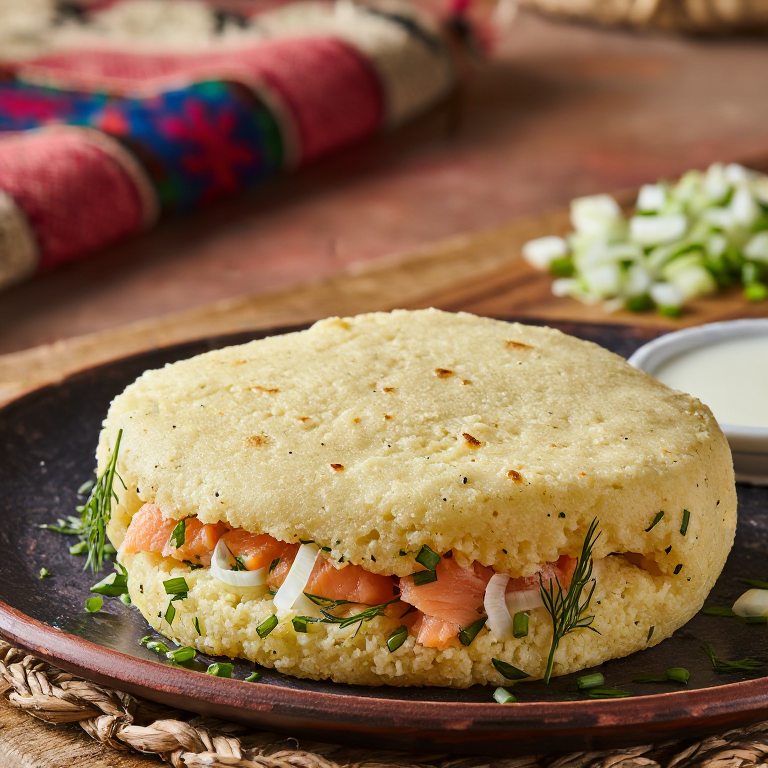 Arepa de Salmón Ahumado y Eneldo del Pacífico Noroeste