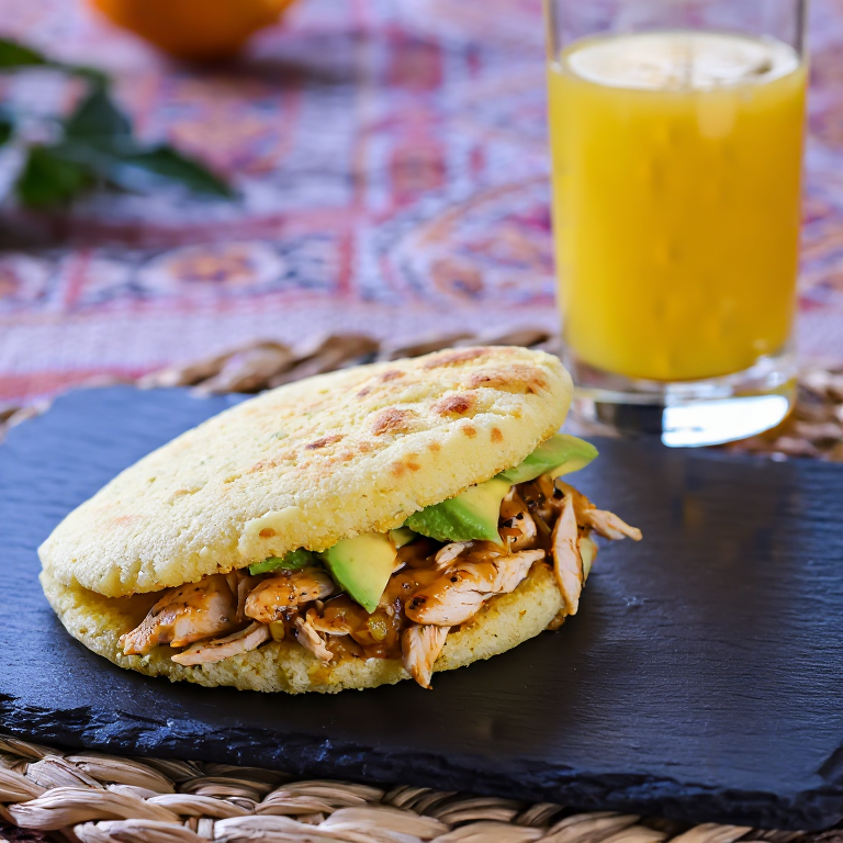 Arepa de Pollo a la Naranja y Aguacate (California Citrus Arepa)