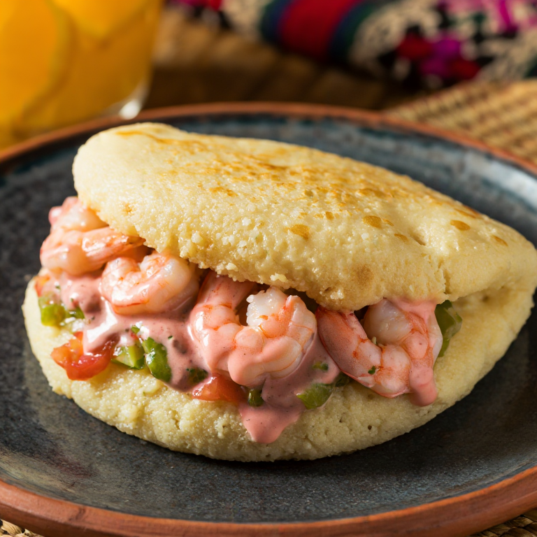 Arepa Coctel de Camarones al Estilo Las Vegas