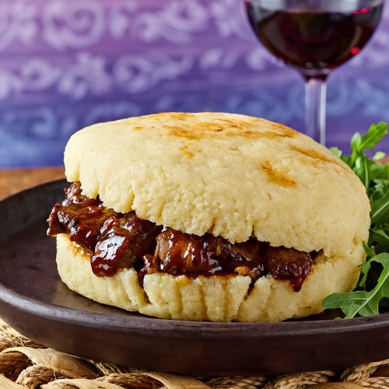 Arepa de Costillas de Res Braseadas al Vino Tinto de Oregón