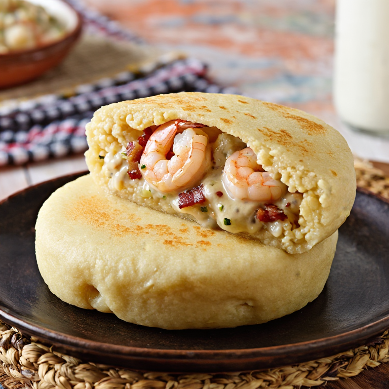 Arepa de Camarones y Grits al Estilo Pascagoula