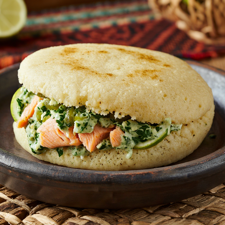 Arepa de Salmón con Costra de Avellana y Salsa de Eneldo – Tributo a Portland