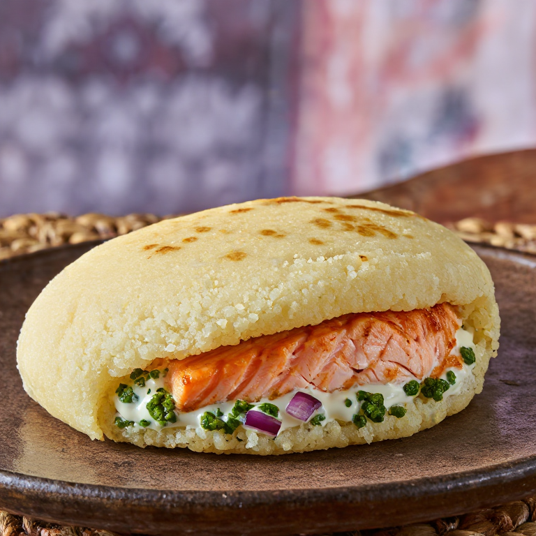 Arepa de Salmón a la Parrilla del Pacífico Noroeste