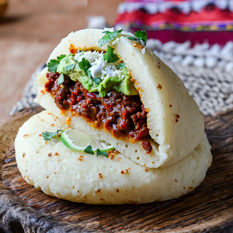 Arepa Tex-Mex con Chili con Carne y Guacamole