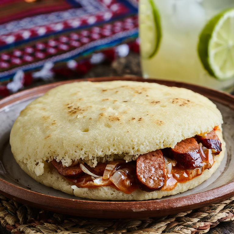 Arepa de Half-Smoke con Ensalada de Mumbo Sauce