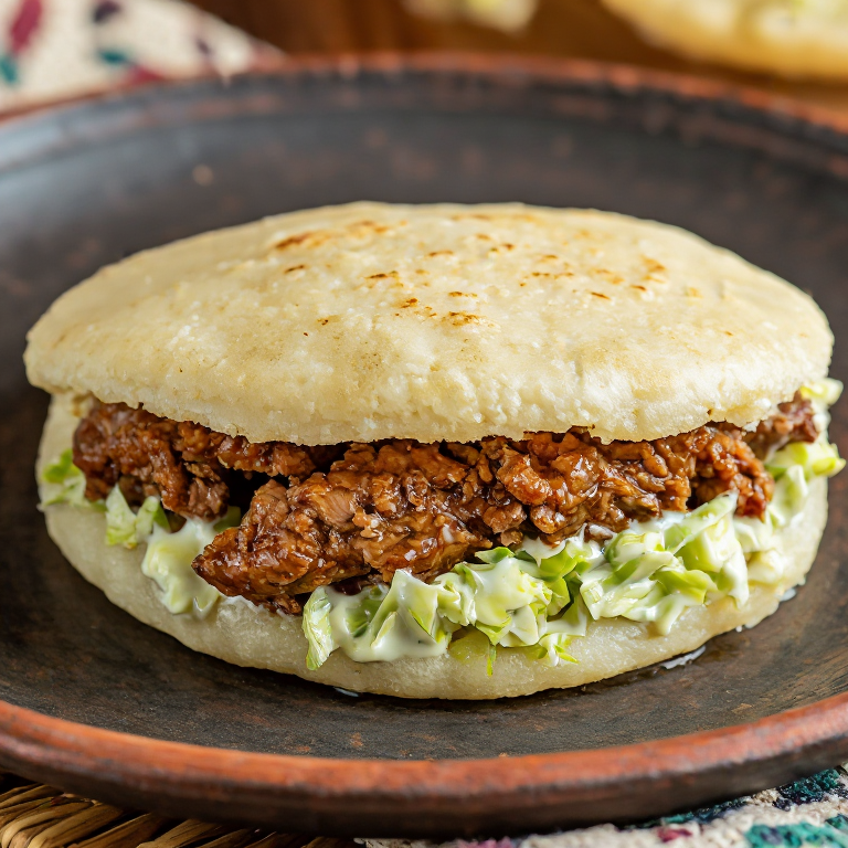 Arepa «Hoosier»: Cerdo Empanizado con Ensalada de Col y Mostaza