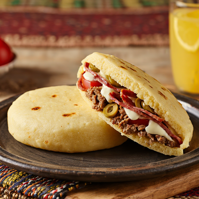 Arepa de Chivito Uruguayo