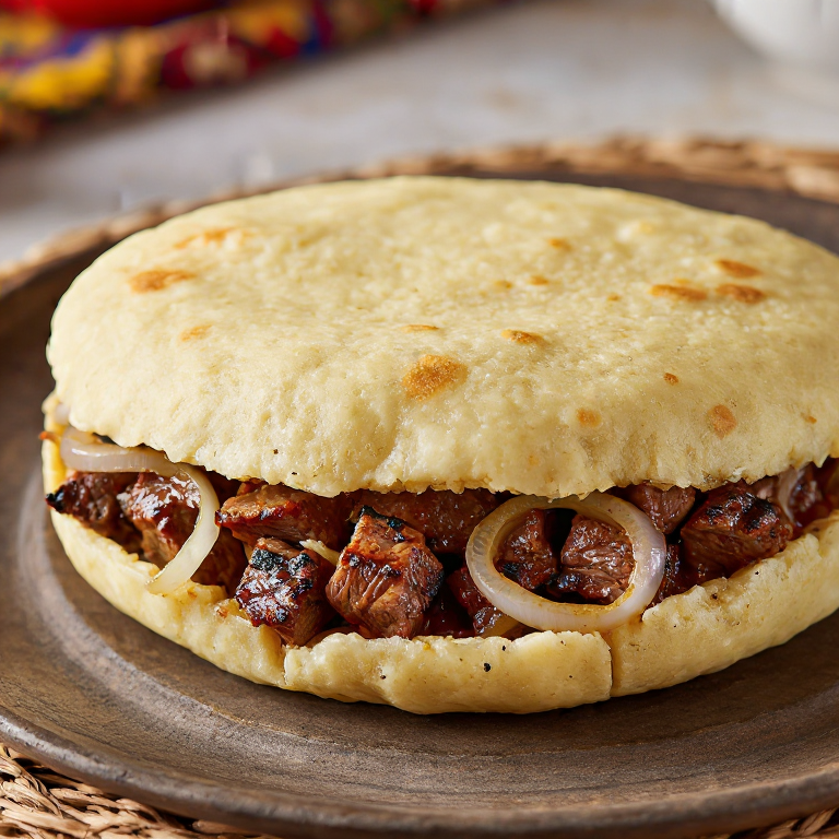 Arepa rellena de shashlik uzbeco