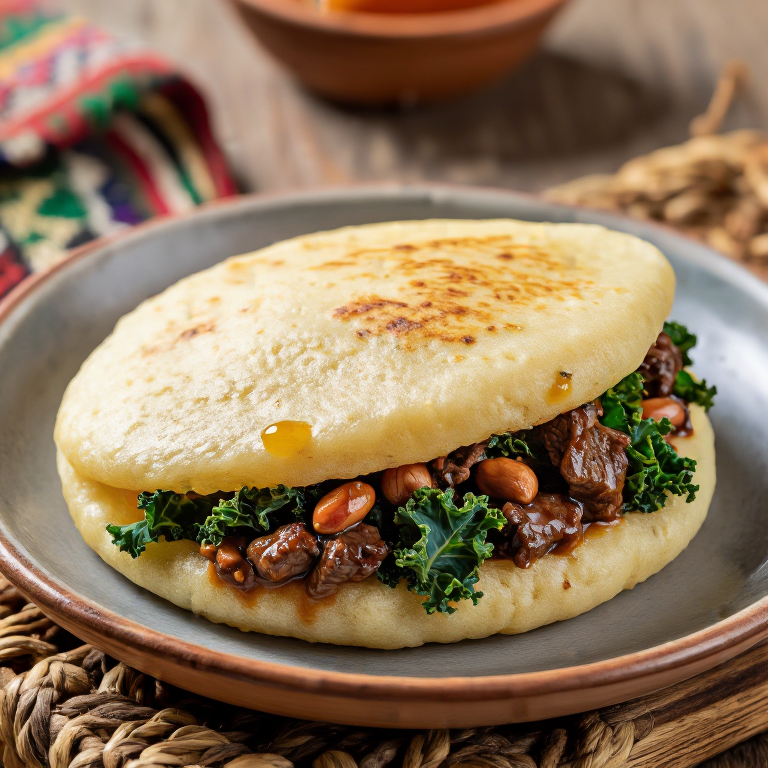 Arepa Harare: Rellena de Carne Guisada con Maní y Col Rizada